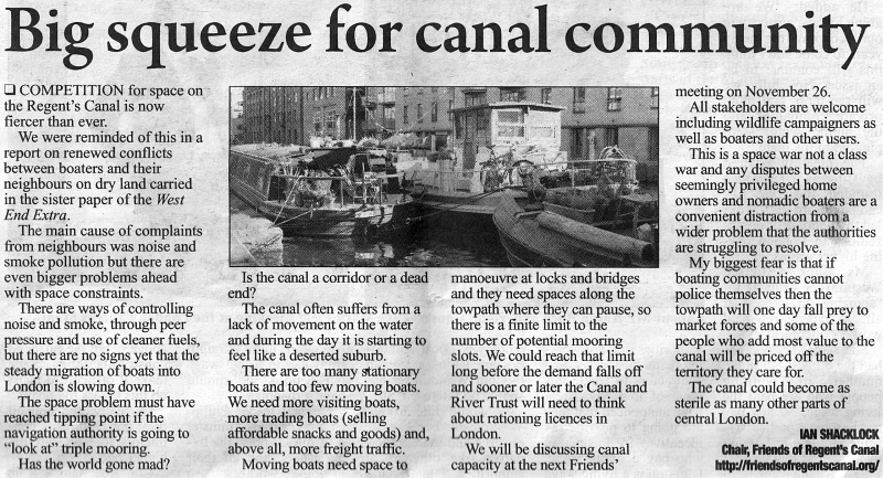 Friends of Regent's Canal letter in CNJ